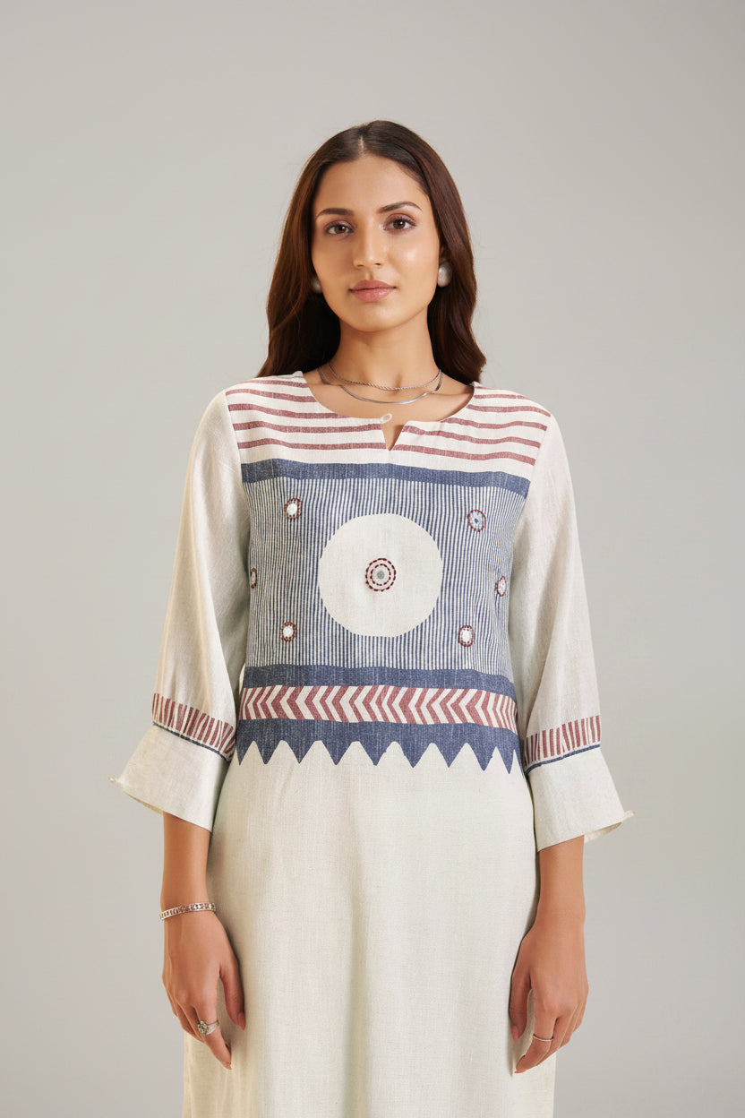 Bright White Pure Cotton Linen Digital Print Kurta Set