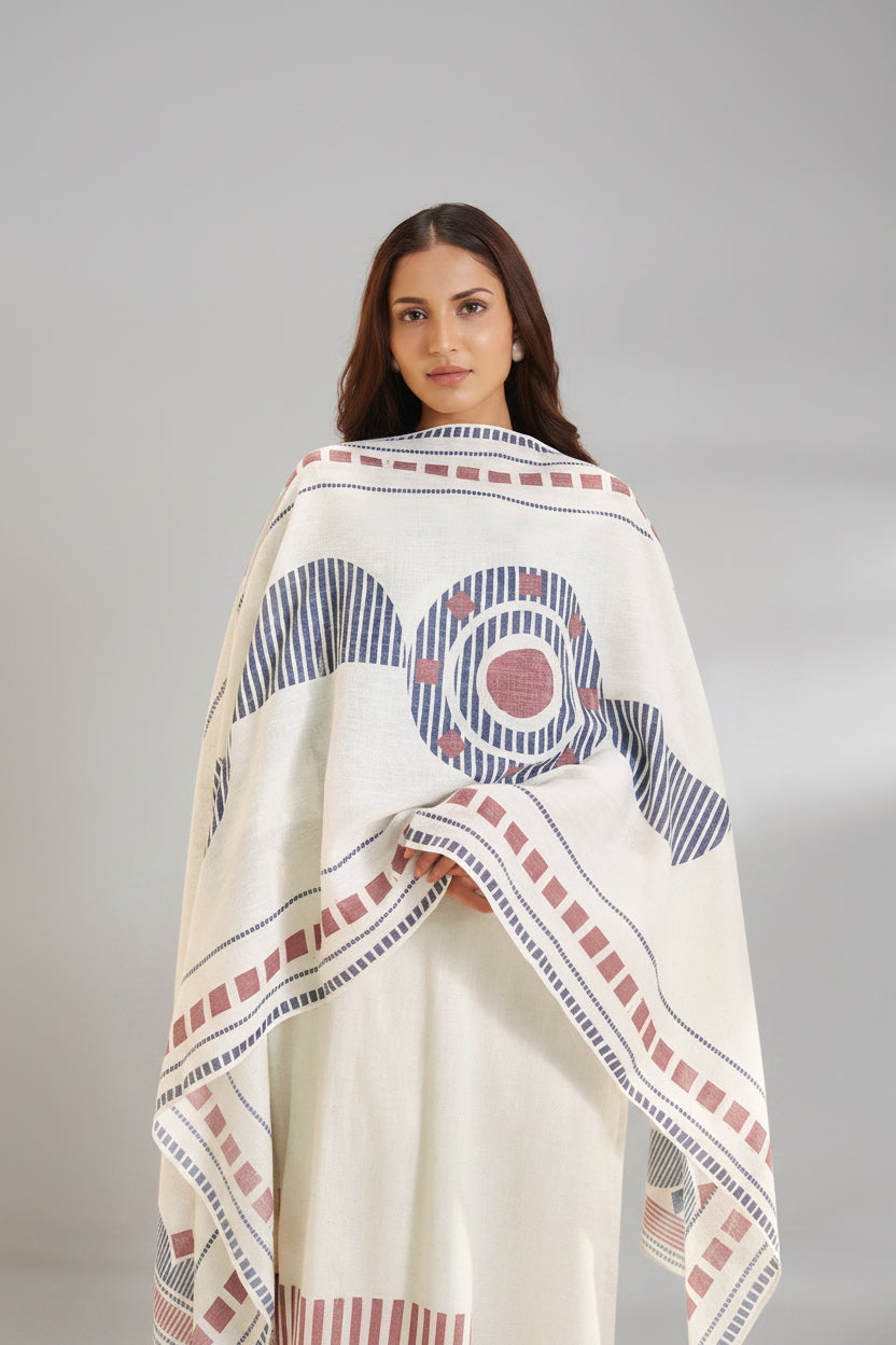 Bright White Pure Cotton Linen Digital Print Kurta Set