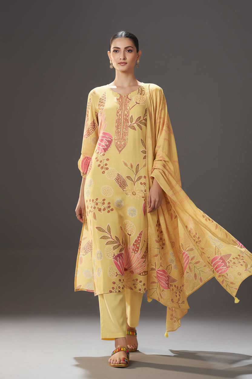 Sunlit Mustard Digital Printed Kurta Set