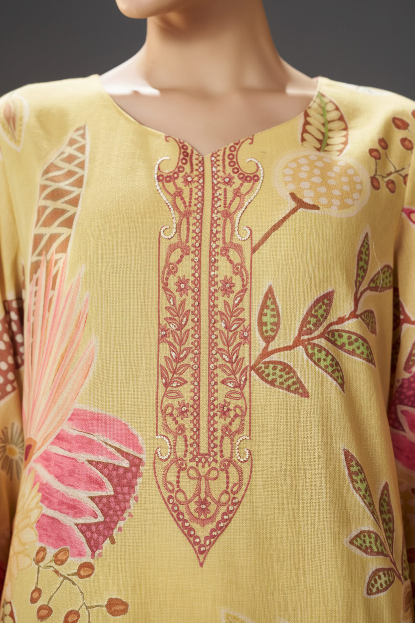 Sunlit Mustard Digital Printed Kurta Set