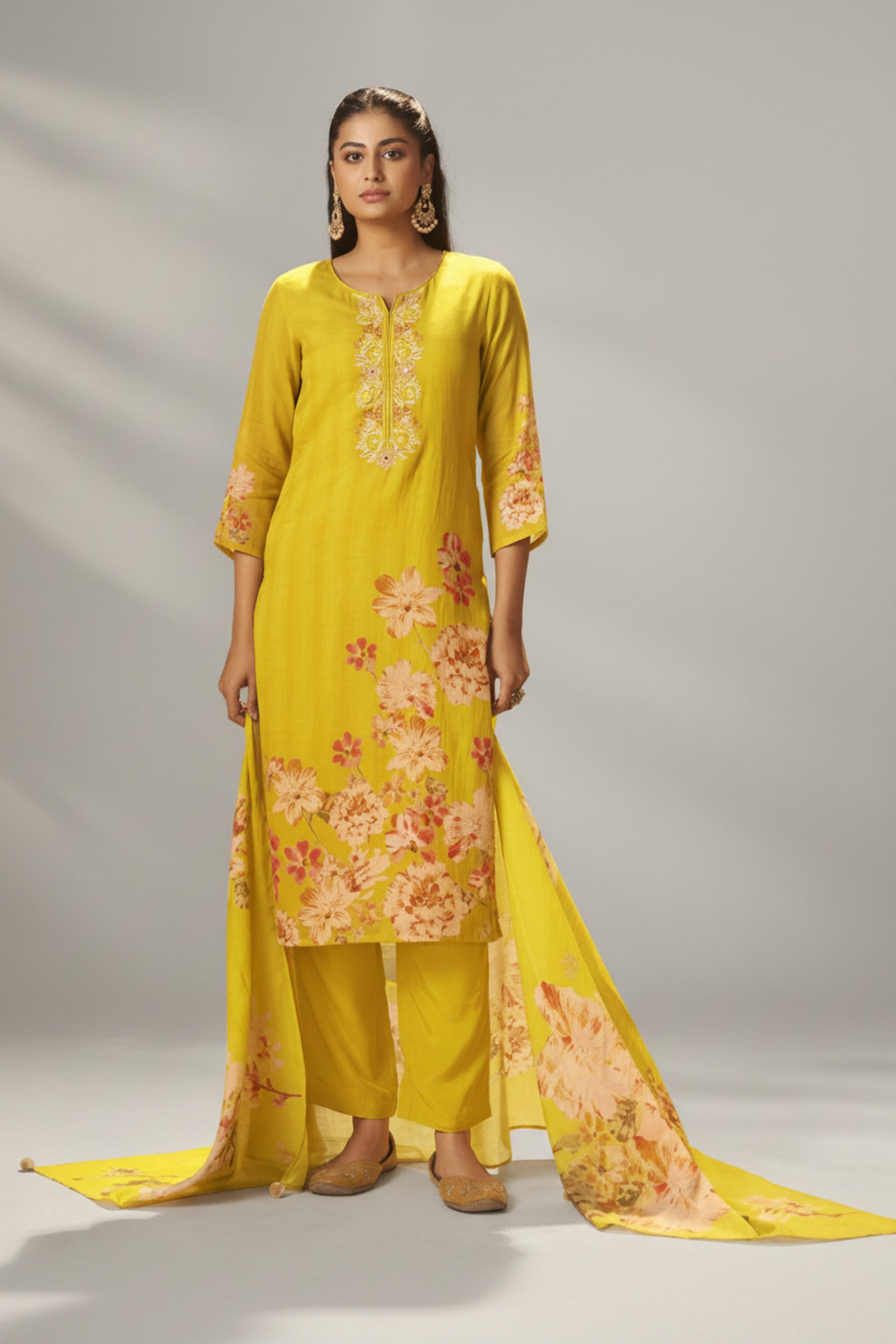 Vivid Yellow Mul Chanderi Digital Print Kurta Set