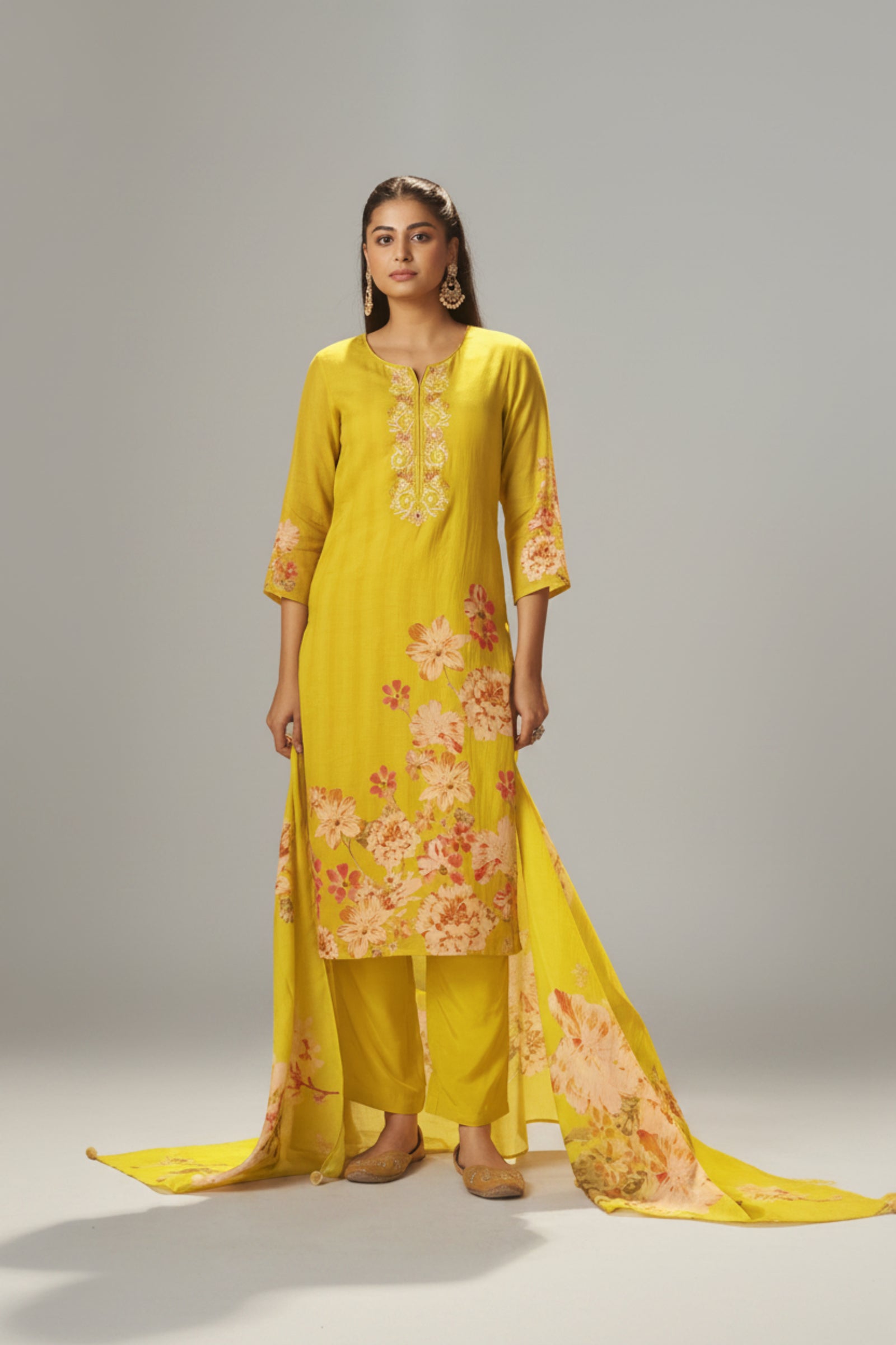 Vivid Yellow Mul Chanderi Digital Print Kurta Set