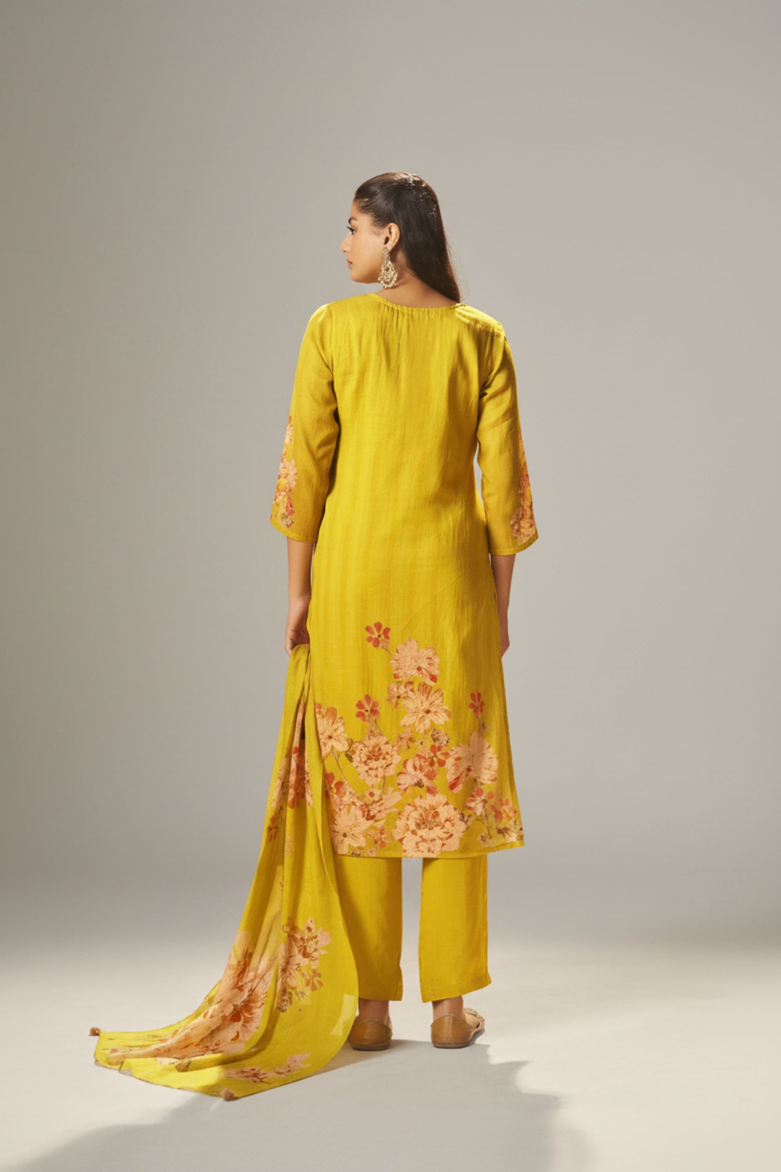 Vivid Yellow Mul Chanderi Digital Print Kurta Set
