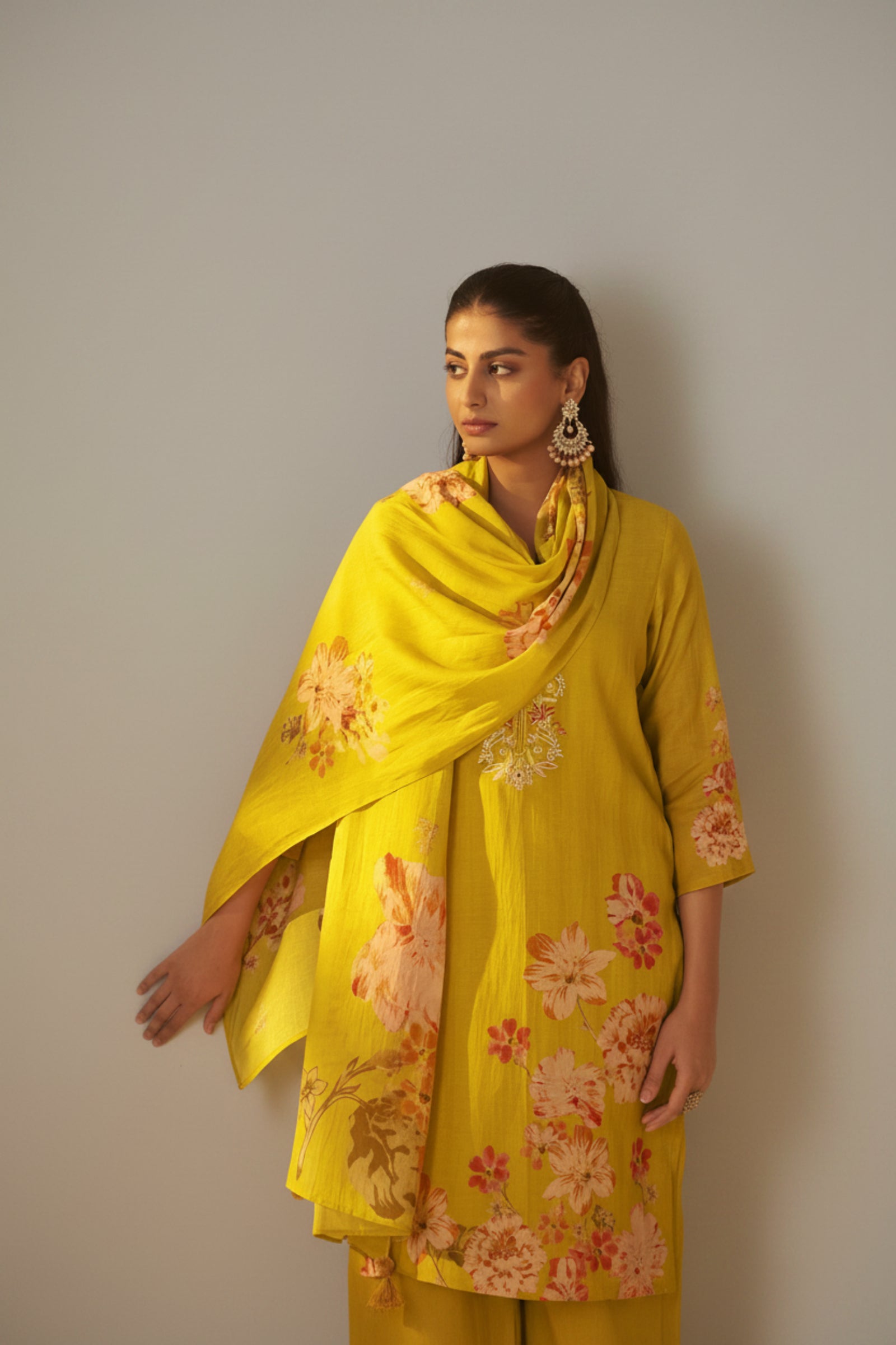 Vivid Yellow Mul Chanderi Digital Print Kurta Set