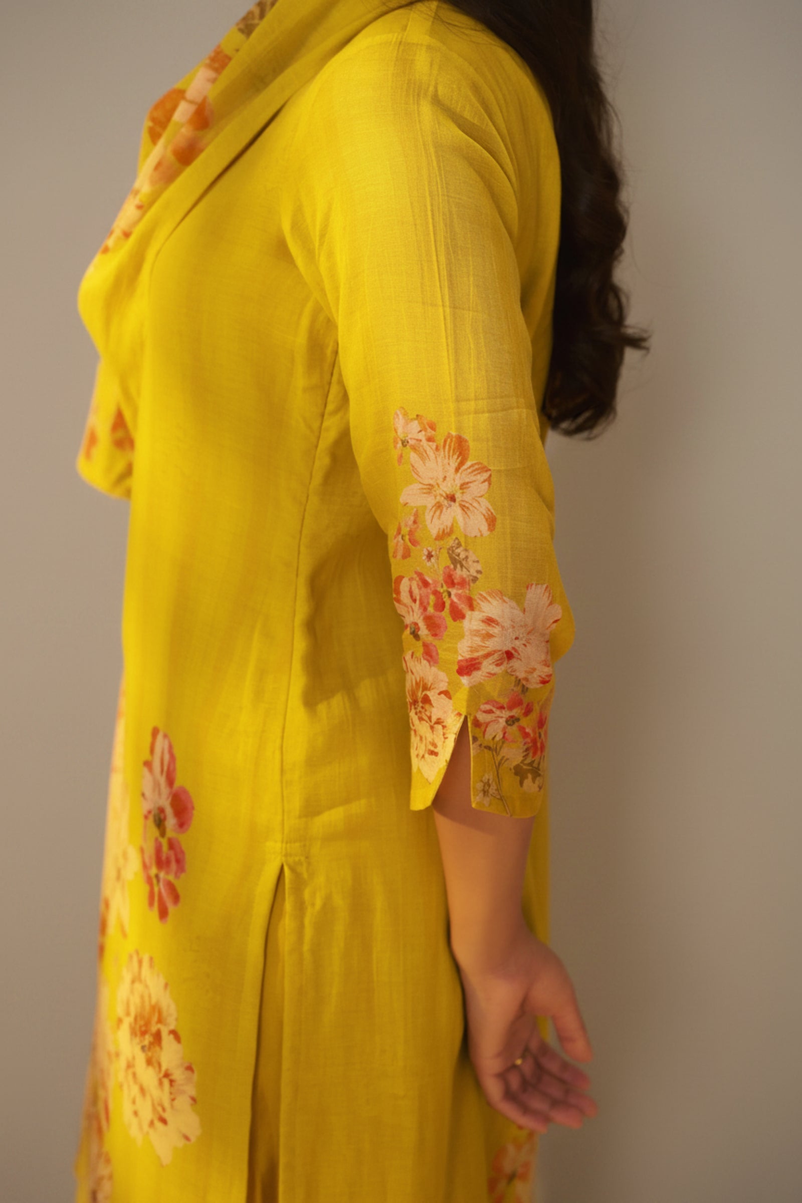 Vivid Yellow Mul Chanderi Digital Print Kurta Set