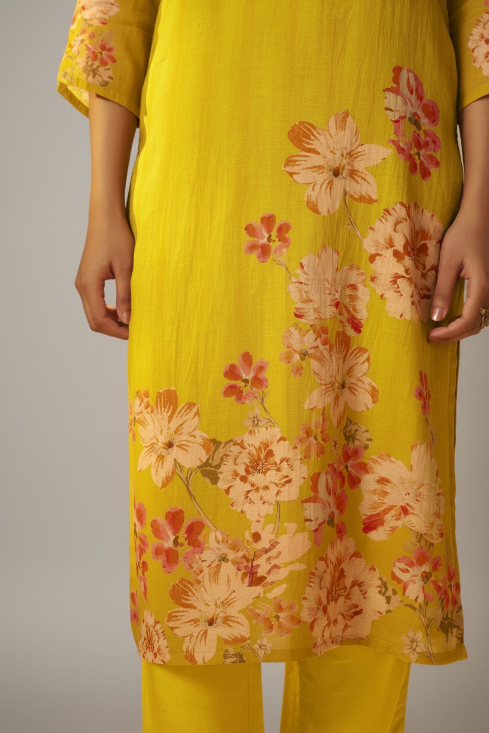 Vivid Yellow Mul Chanderi Digital Print Kurta Set