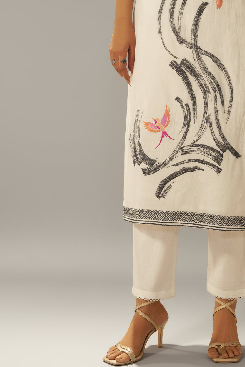 Pure White Cream Cotton Jacquard Kurta Set