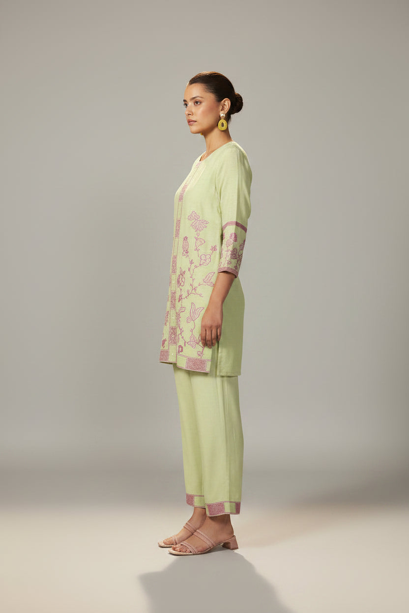 Pistachio Green Linen Jacquard Co-ord Set