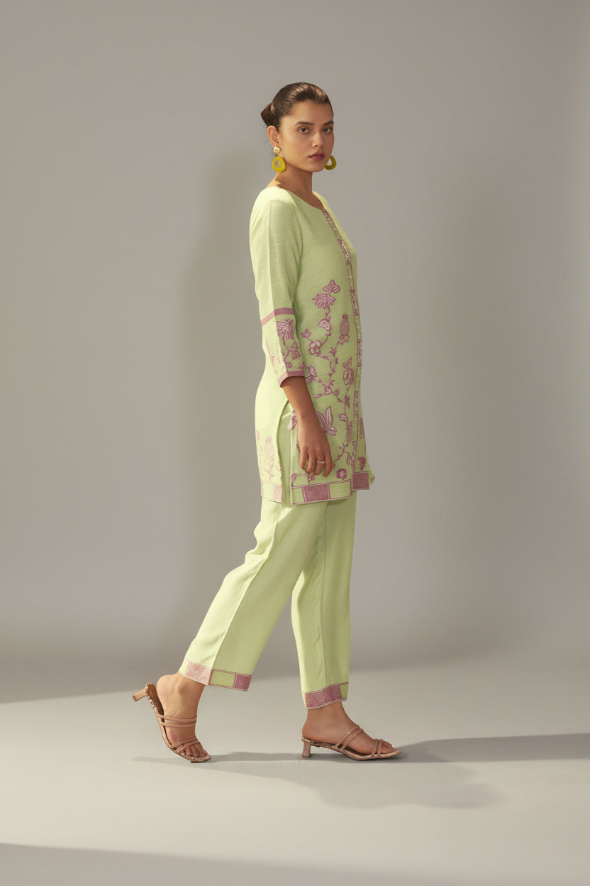 Pistachio Green Linen Jacquard Co-ord Set