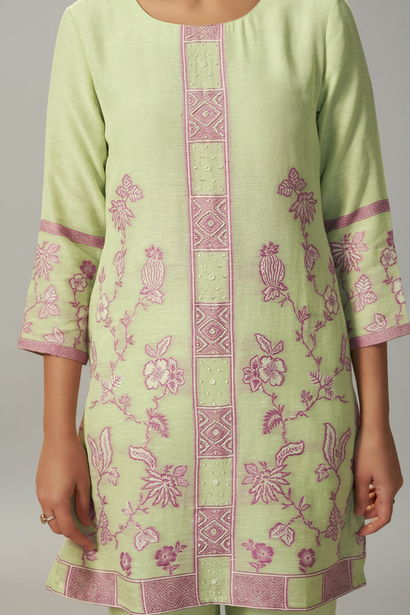 Pistachio Green Linen Jacquard Co-ord Set