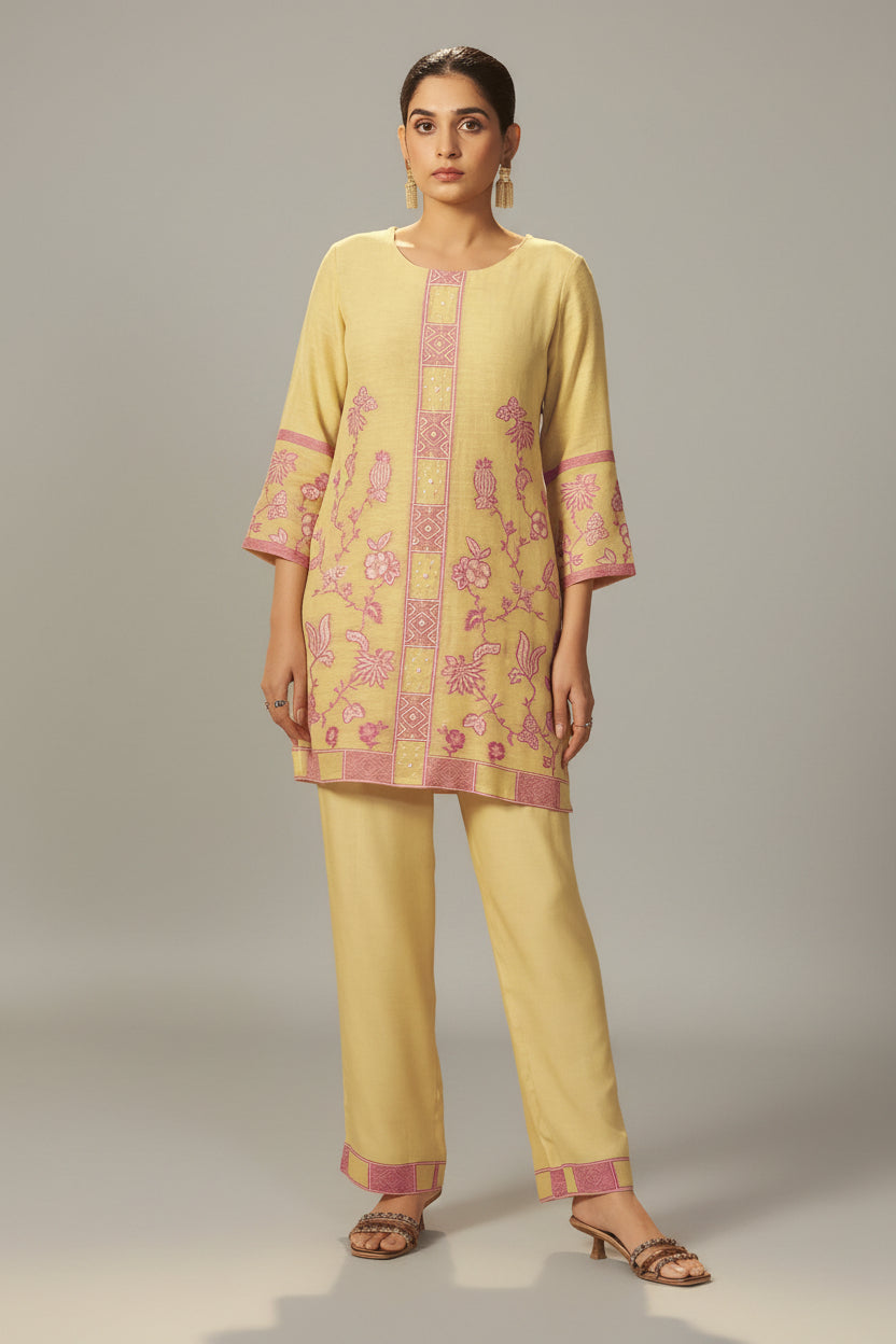 Primrose Yellow Linen Jacquard Co-ord Set