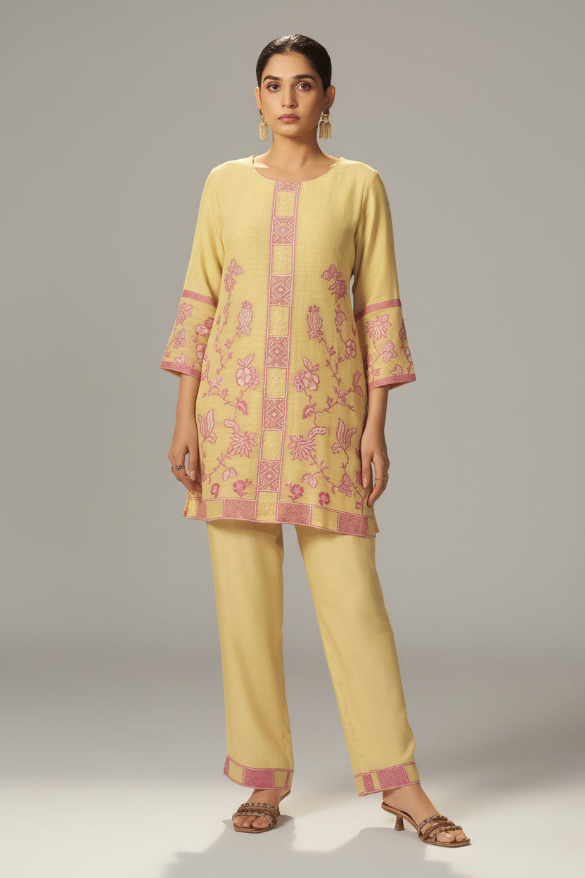 Primrose Yellow Linen Jacquard Co-ord Set
