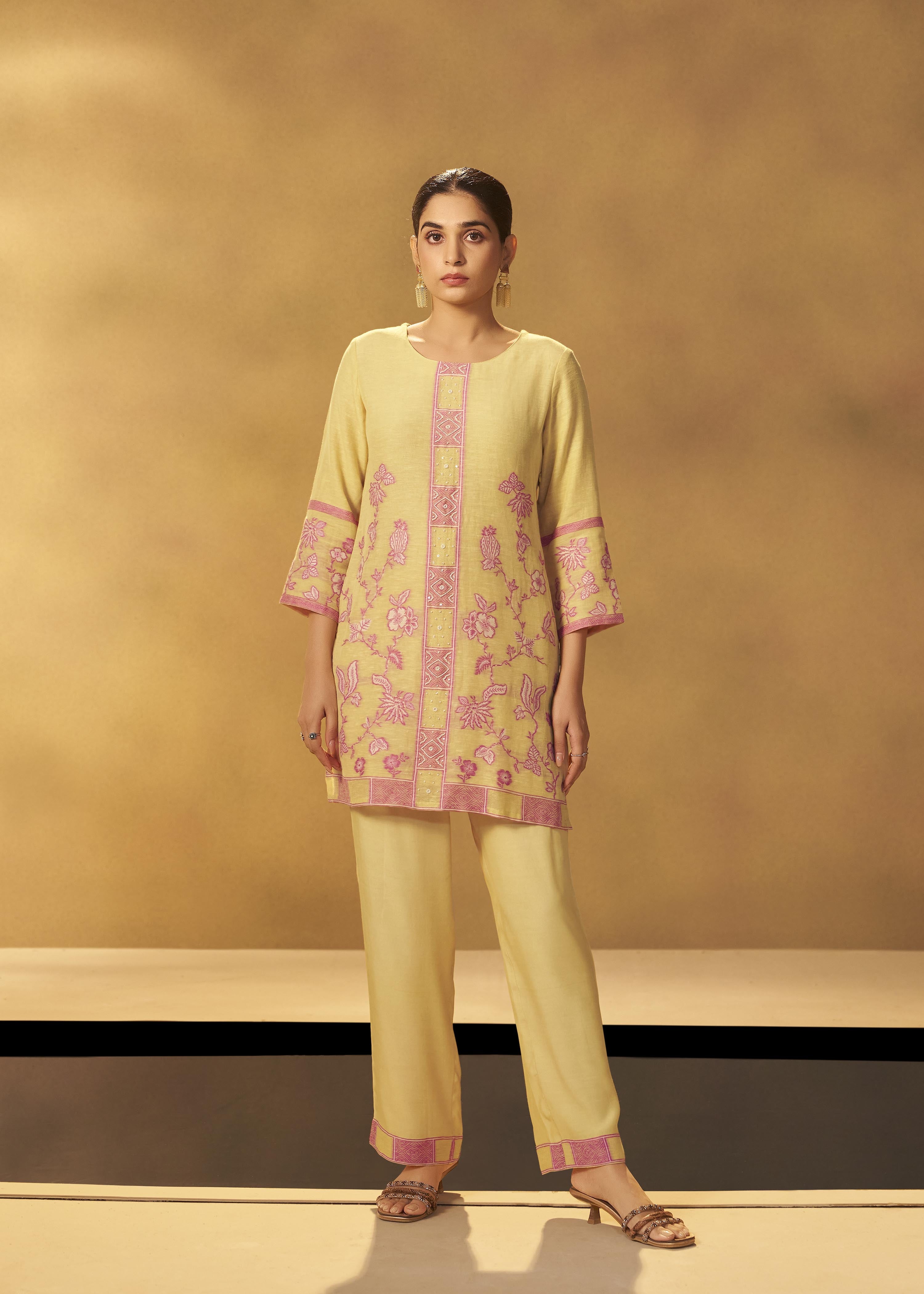 Primrose Yellow Linen Jacquard Co-ord Set