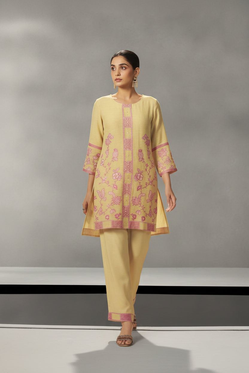 Primrose Yellow Linen Jacquard Co-ord Set