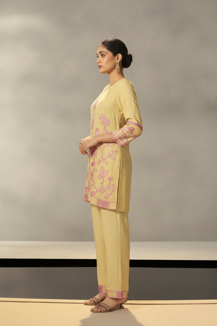 Primrose Yellow Linen Jacquard Co-ord Set