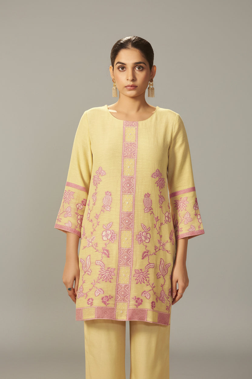 Primrose Yellow Linen Jacquard Co-ord Set