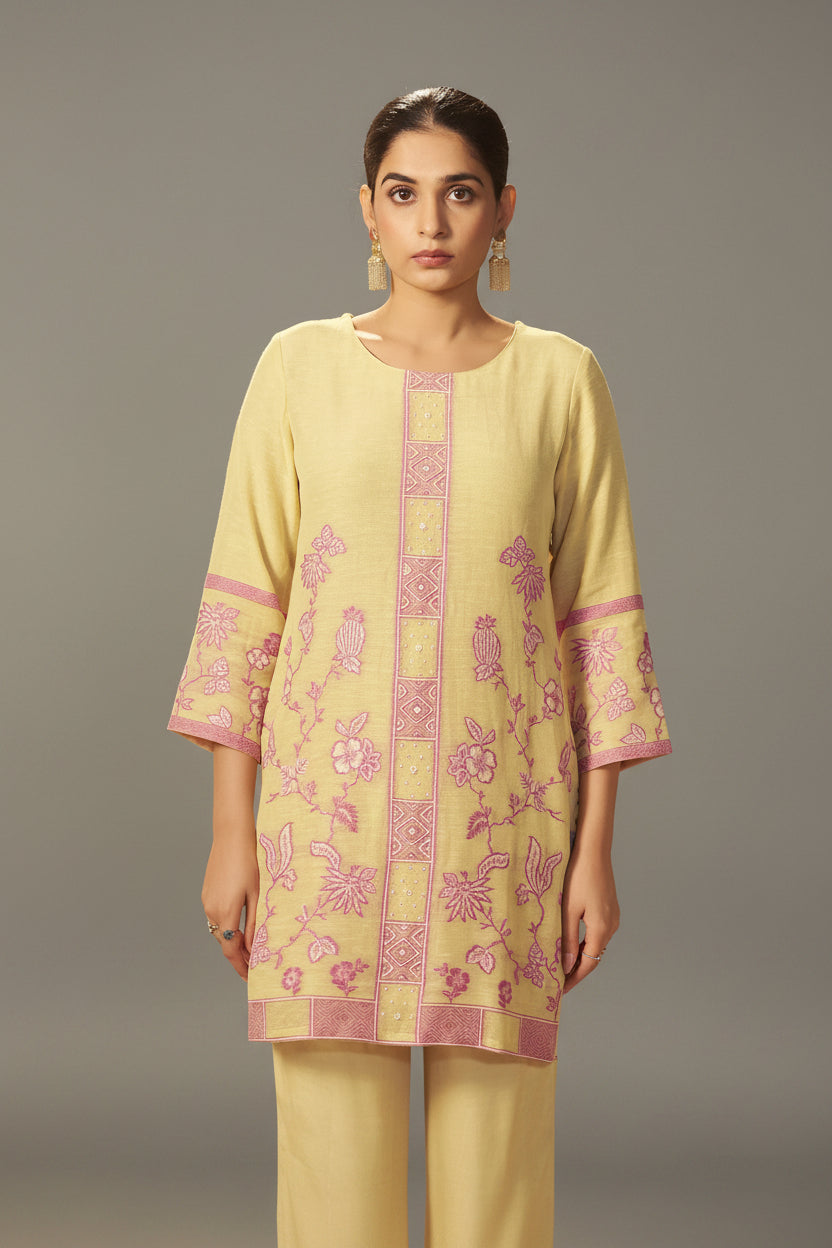 Primrose Yellow Linen Jacquard Co-ord Set