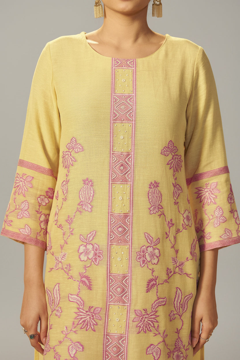 Primrose Yellow Linen Jacquard Co-ord Set