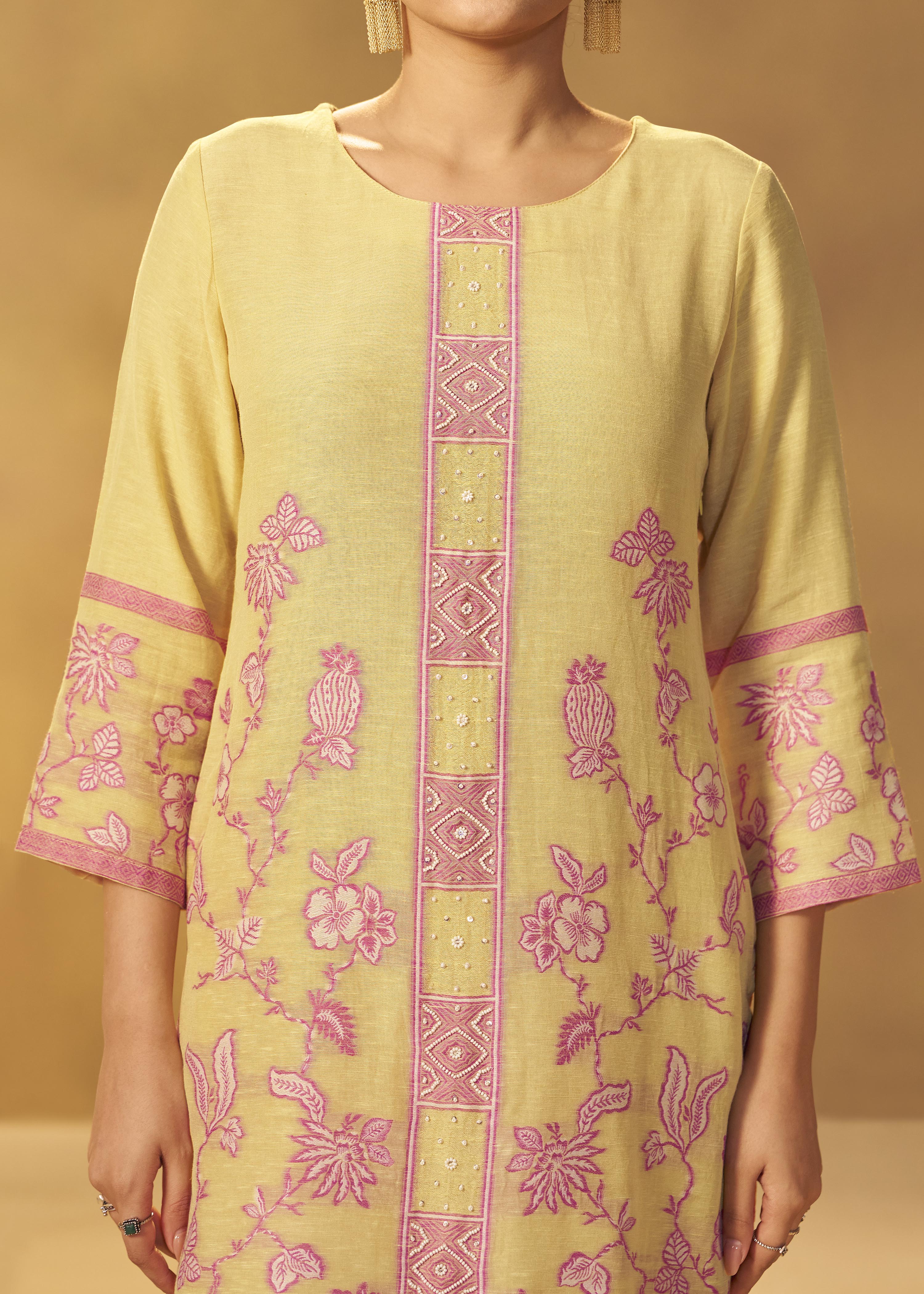 Primrose Yellow Linen Jacquard Co-ord Set