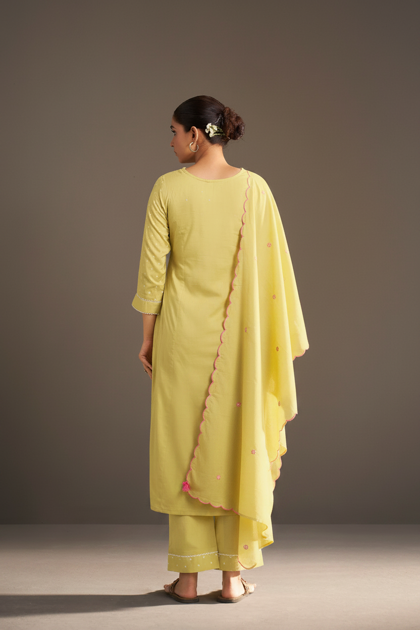 Lime Sorbet Table Print Embroidered Kurta Set