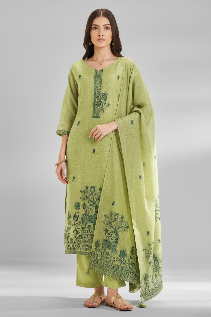 Olive Bloom Embroidered Kurta Set