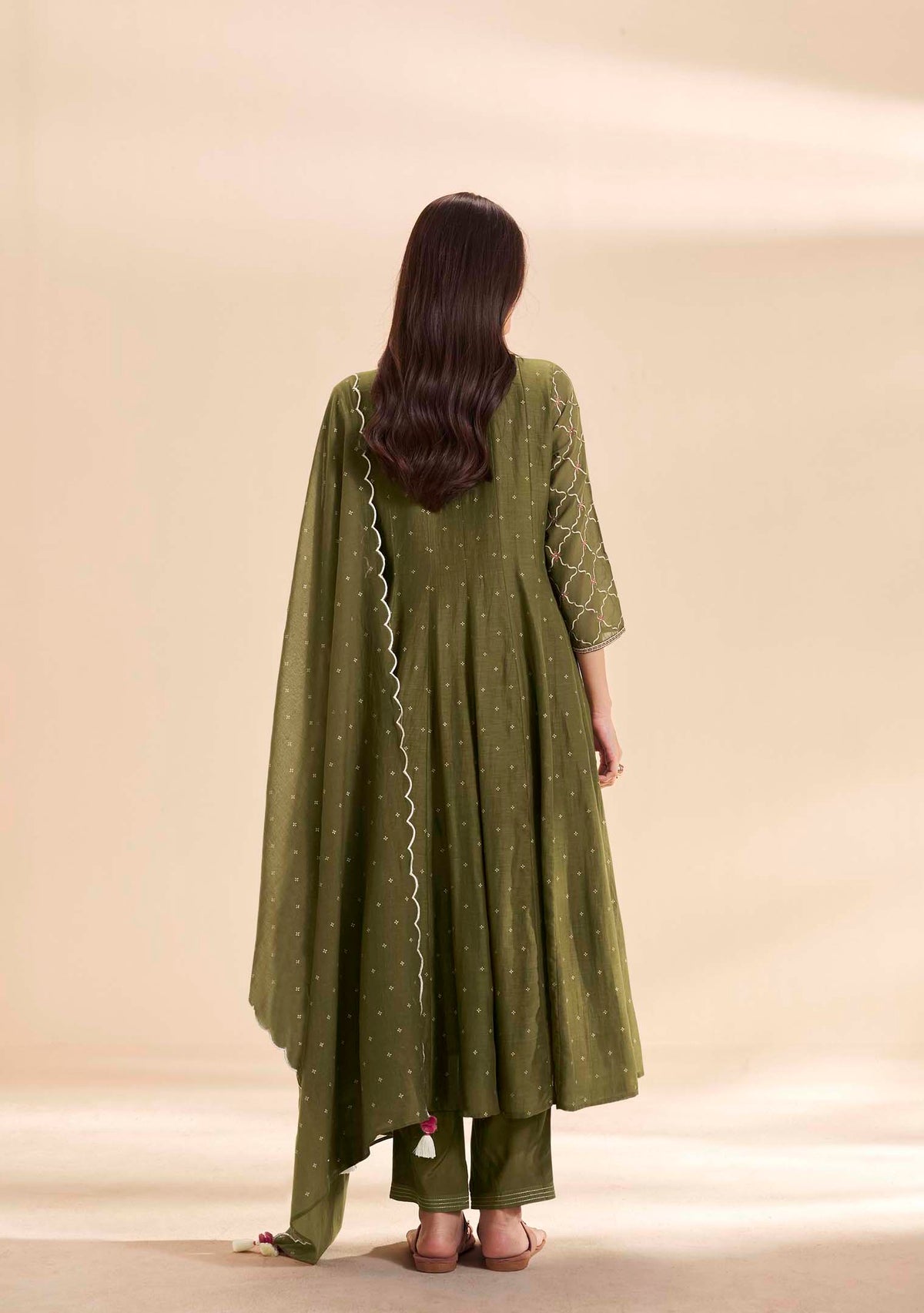 Moss Pure Chanderi Table-Print Anarkali Set