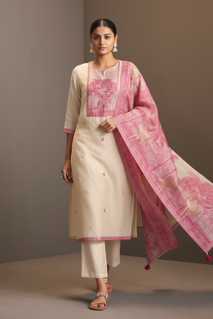 Soft Rosé Embroidered Kurta Set