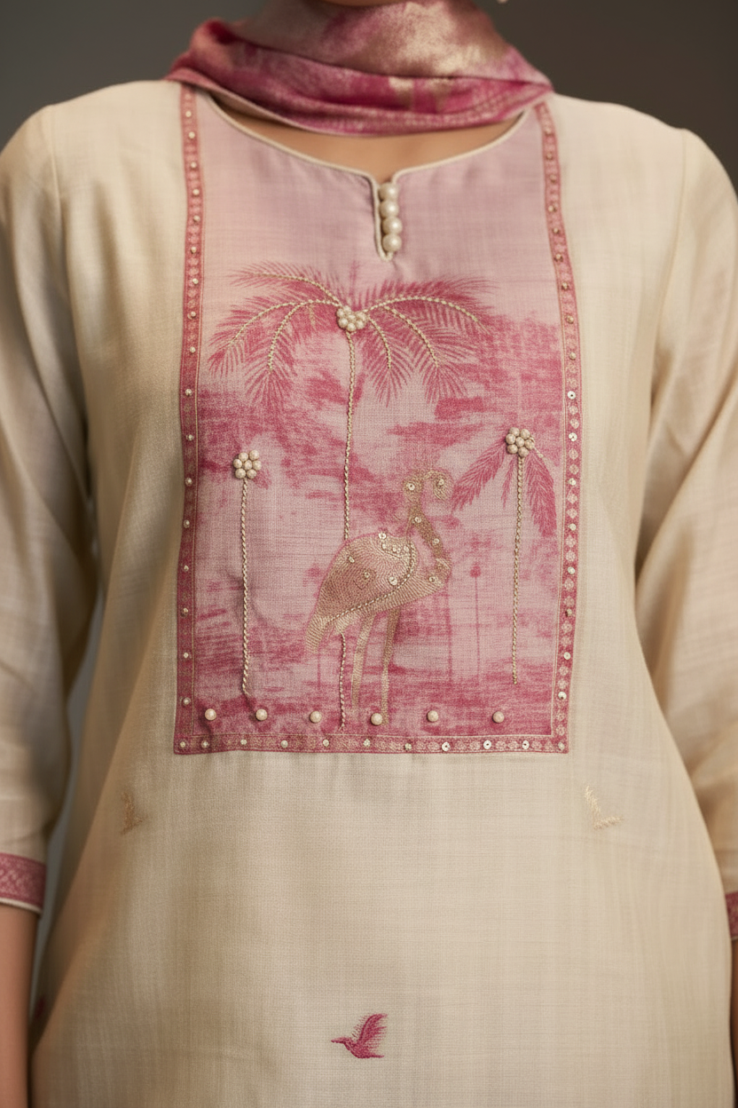 Soft Rosé Embroidered Kurta Set