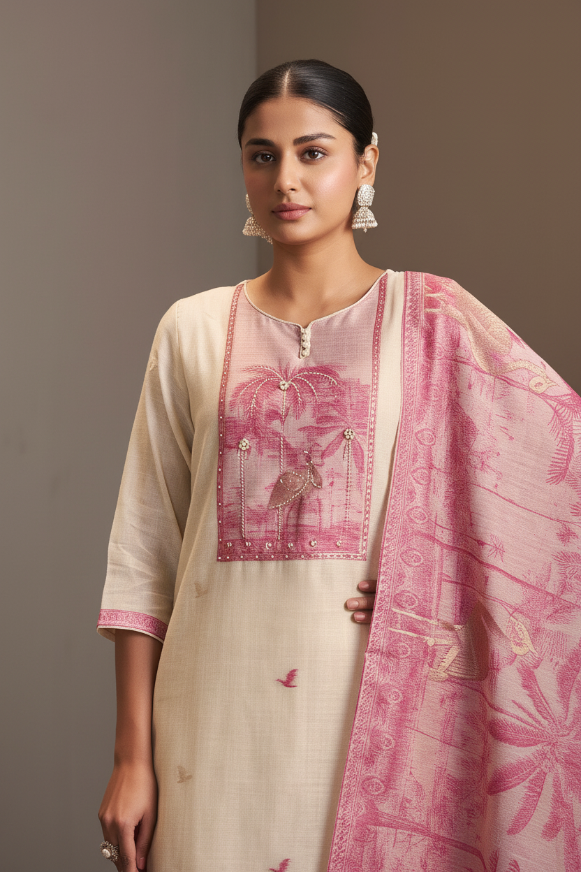 Soft Rosé Embroidered Kurta Set