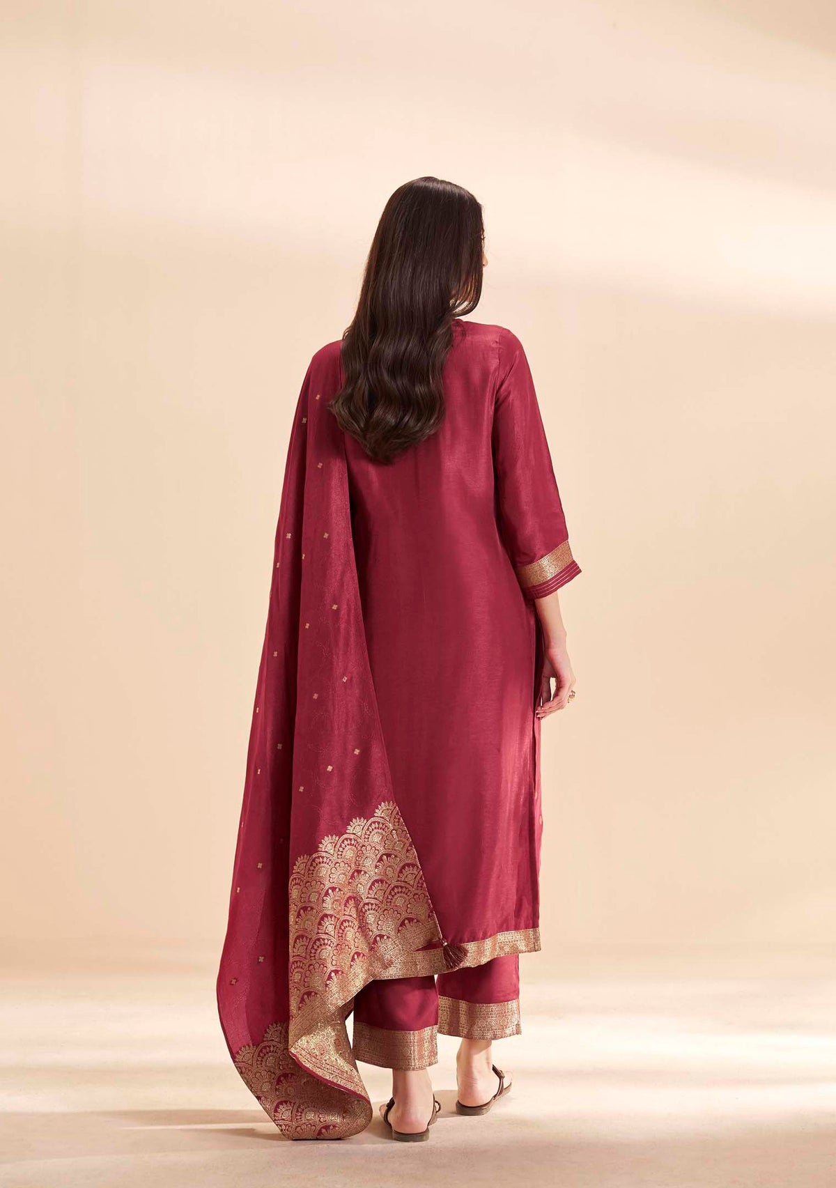 Garnet Dola Silk Jacquard Kurta Set