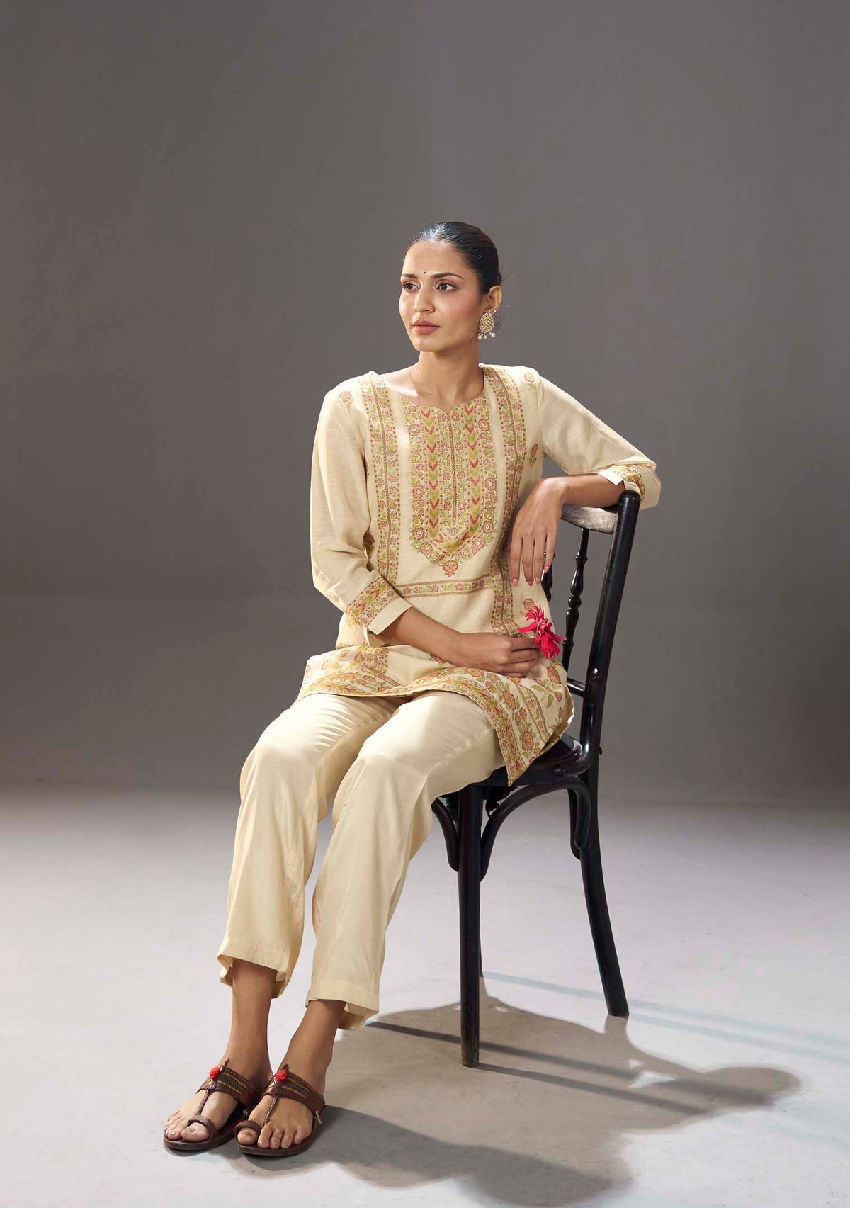 Chiku Sand Jacquard Co-ord Set