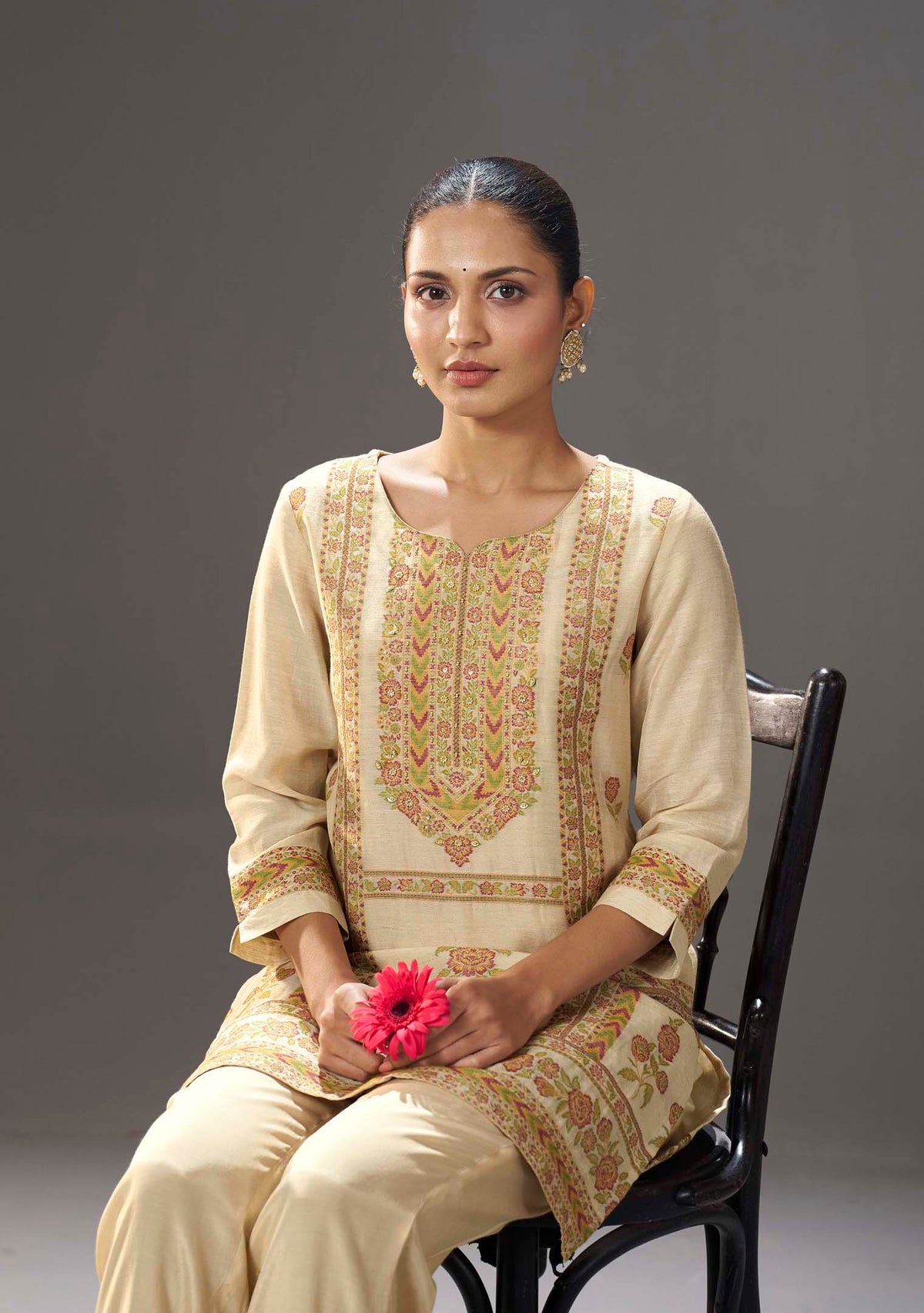 Chiku Sand Jacquard Co-ord Set