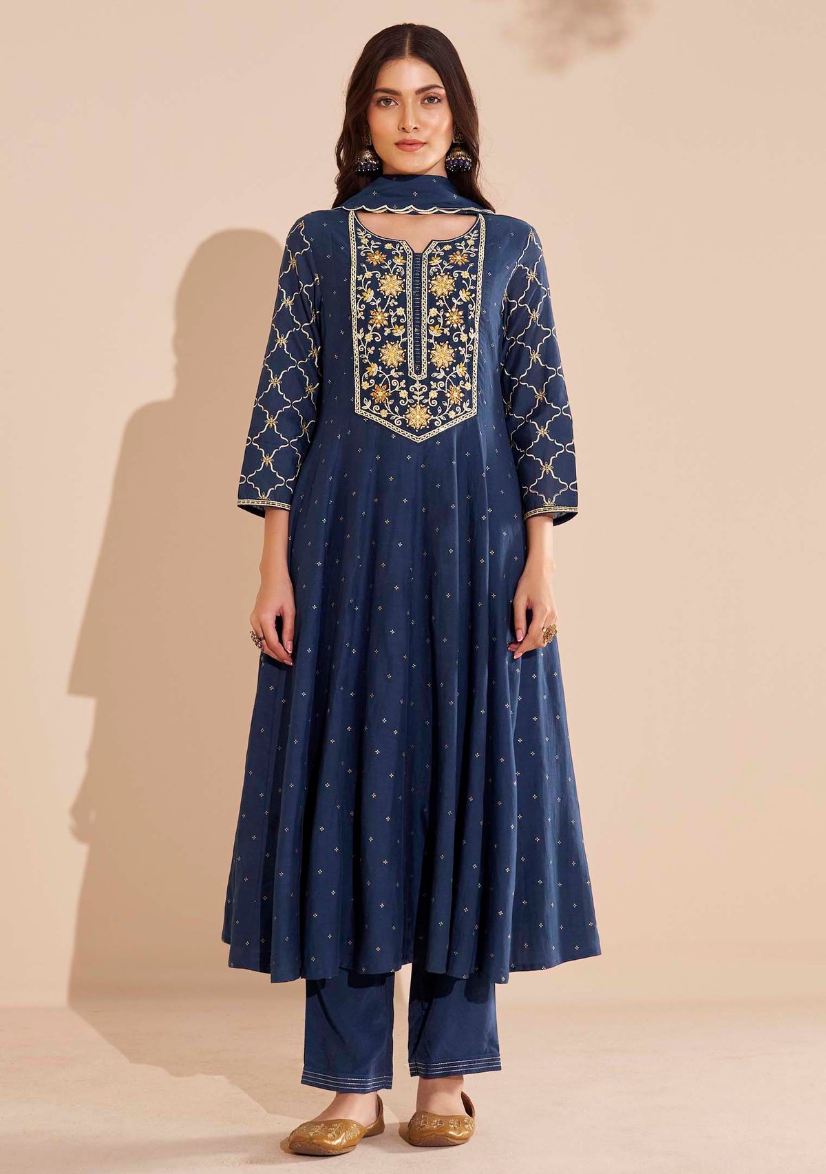 Sapphire Pure Chanderi Table-Print Anarkali Set