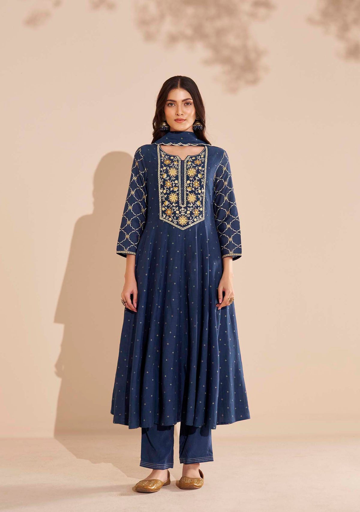 Sapphire Pure Chanderi Table-Print Anarkali Set