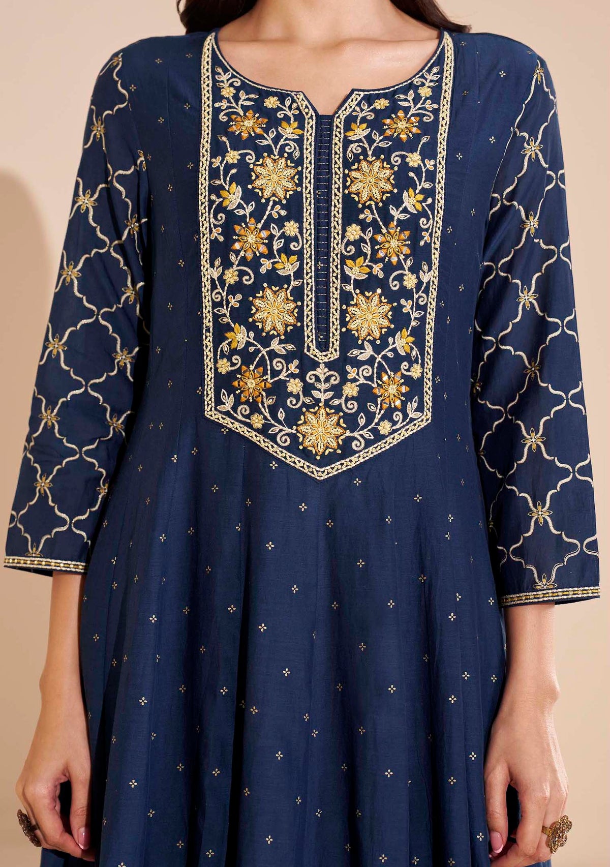 Sapphire Pure Chanderi Table-Print Anarkali Set