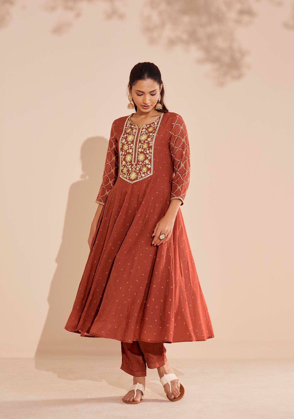 Gerua Pure Chanderi Table-Print Anarkali Set