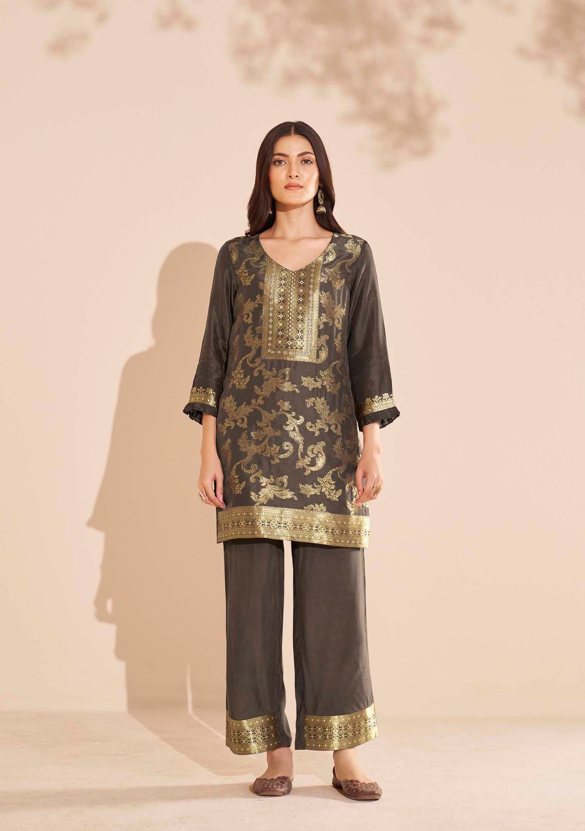 Cocoa Dola Silk Jacquard Co-ord Set