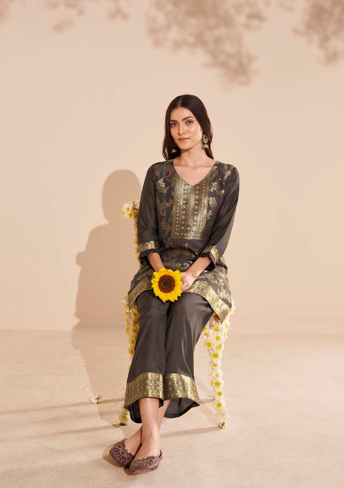 Cocoa Dola Silk Jacquard Co-ord Set