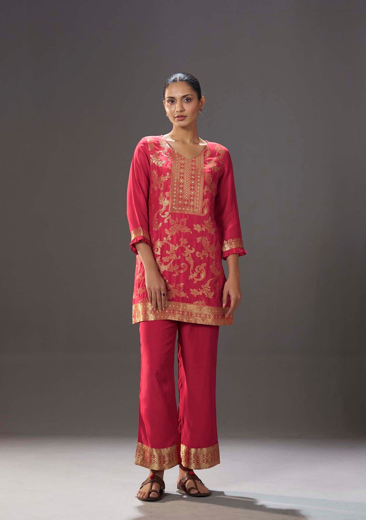 Crimson Dola Silk Jacquard Co-ord Set