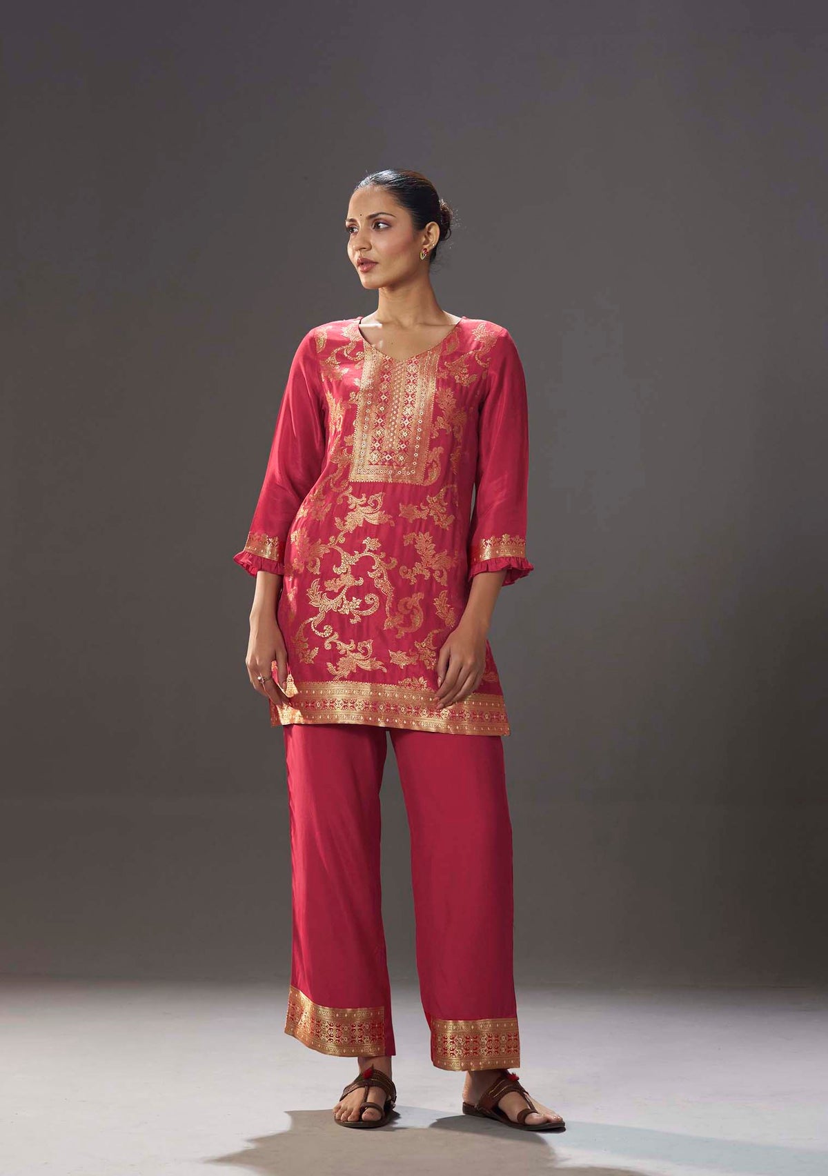 Crimson Dola Silk Jacquard Co-ord Set