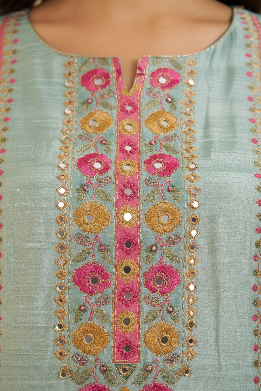Aqua Teal Printed Kurta Set