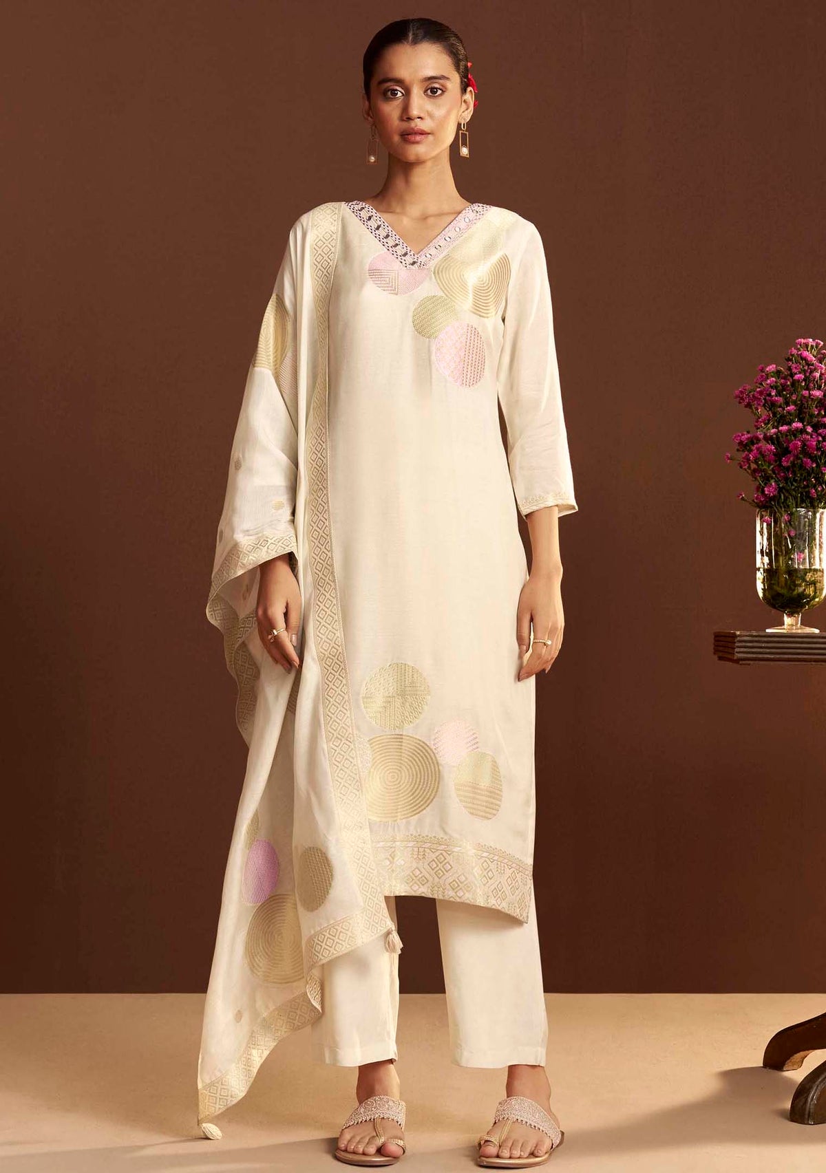 Vanika Green Chanderi Meena-Jacquard Kurta Set