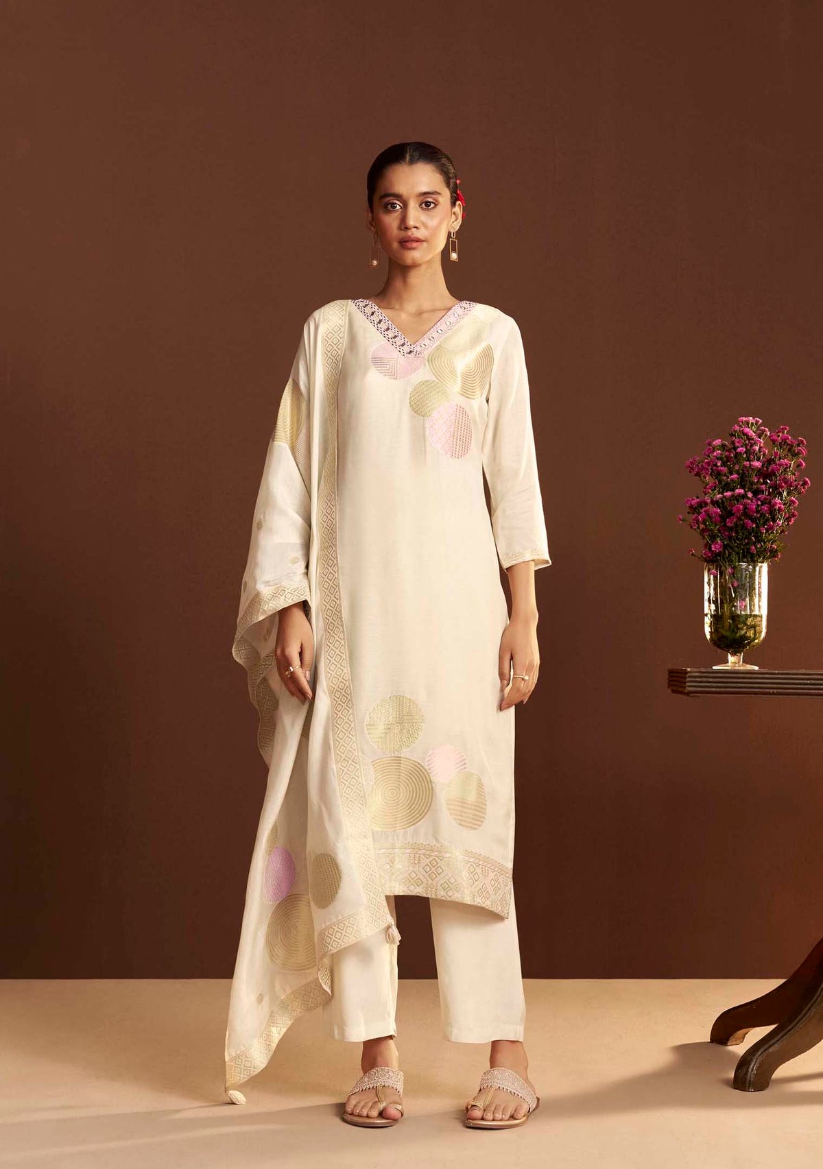 Vanika Green Chanderi Meena-Jacquard Kurta Set