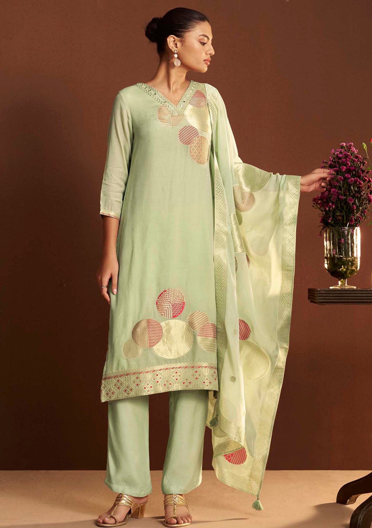 Emerald Meena Mirrorwork Chanderi Kurta Set
