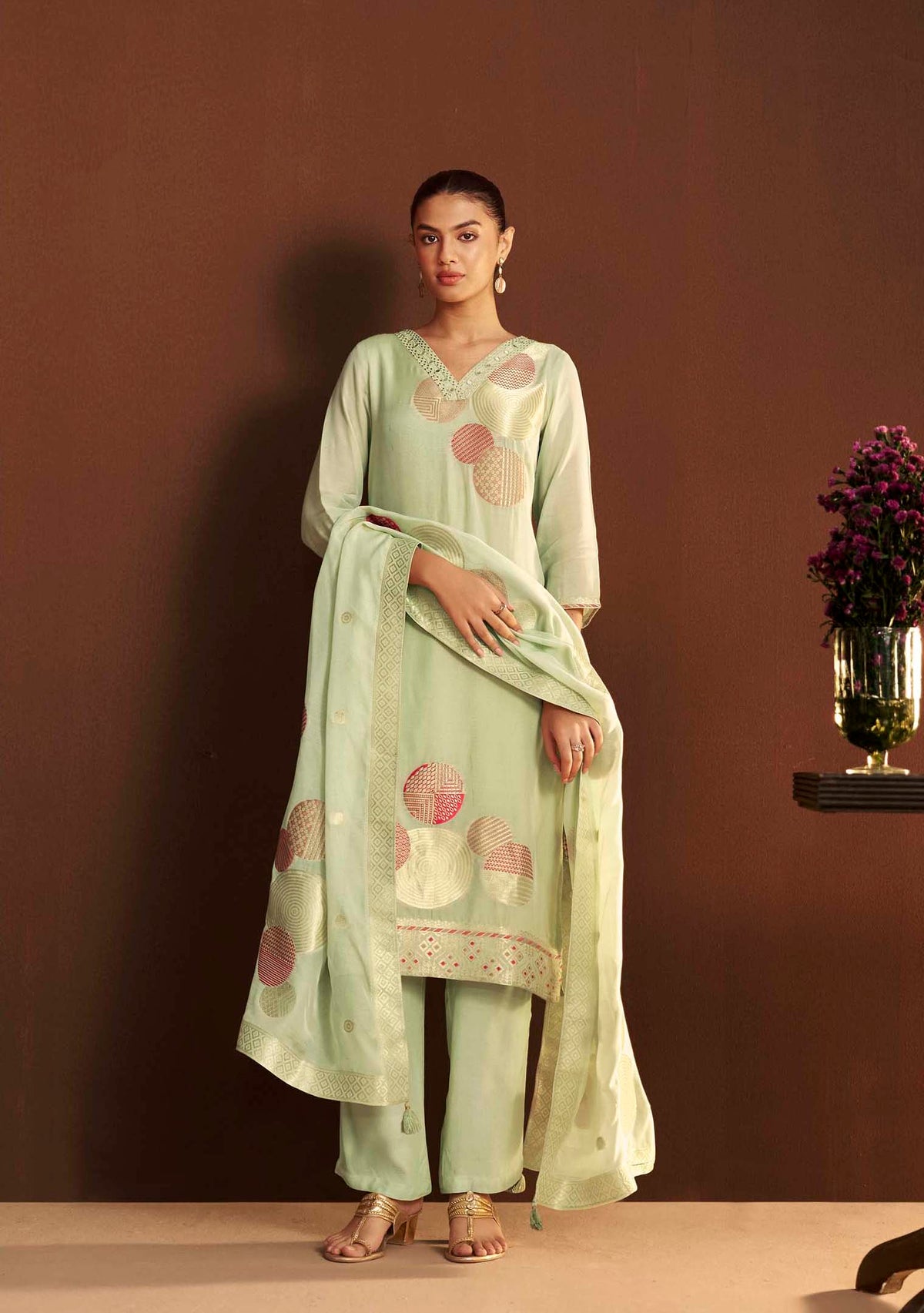 Emerald Meena Mirrorwork Chanderi Kurta Set