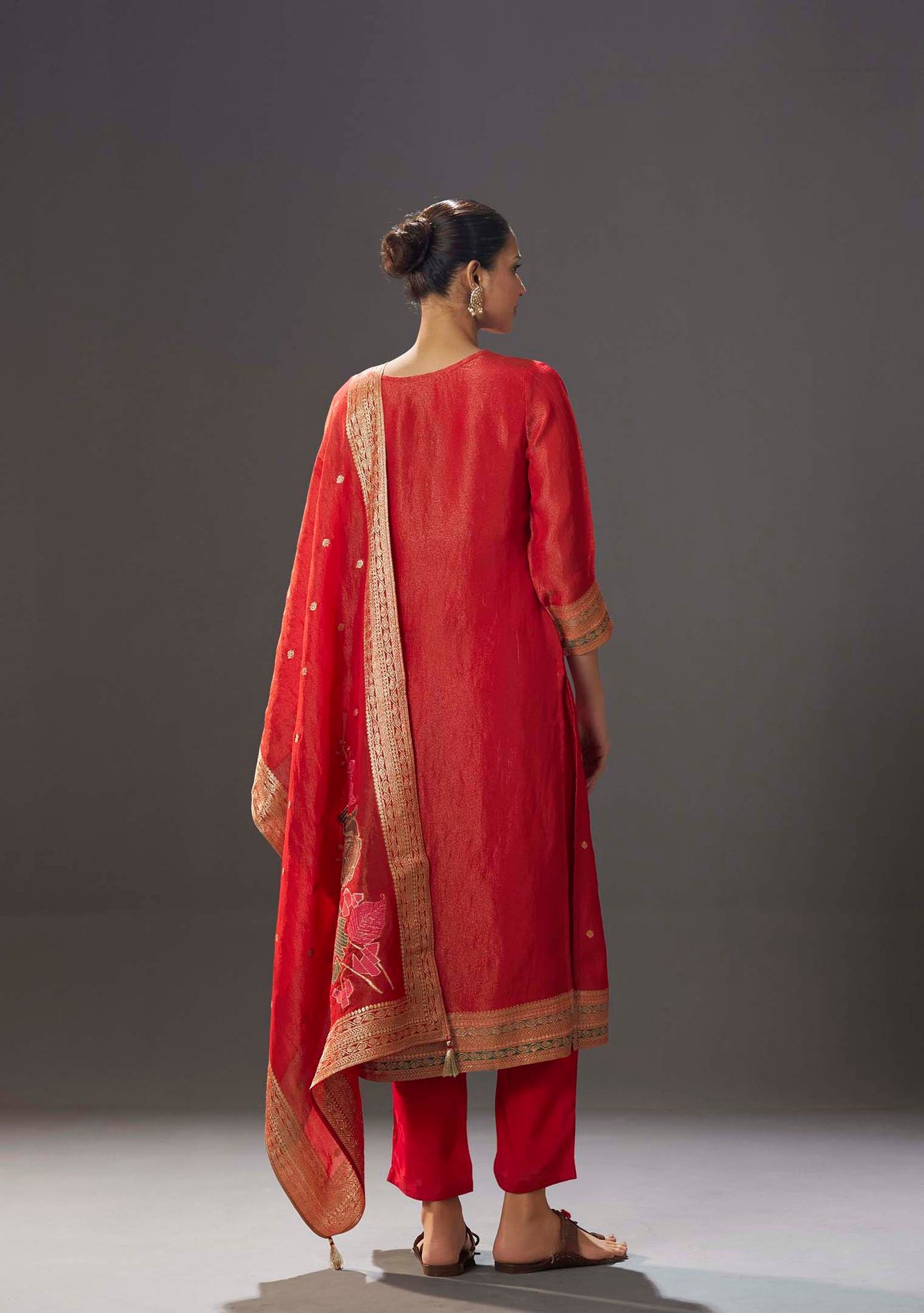 Kumud Red Tissue-Organza Meena-Jacquard Kurta Set