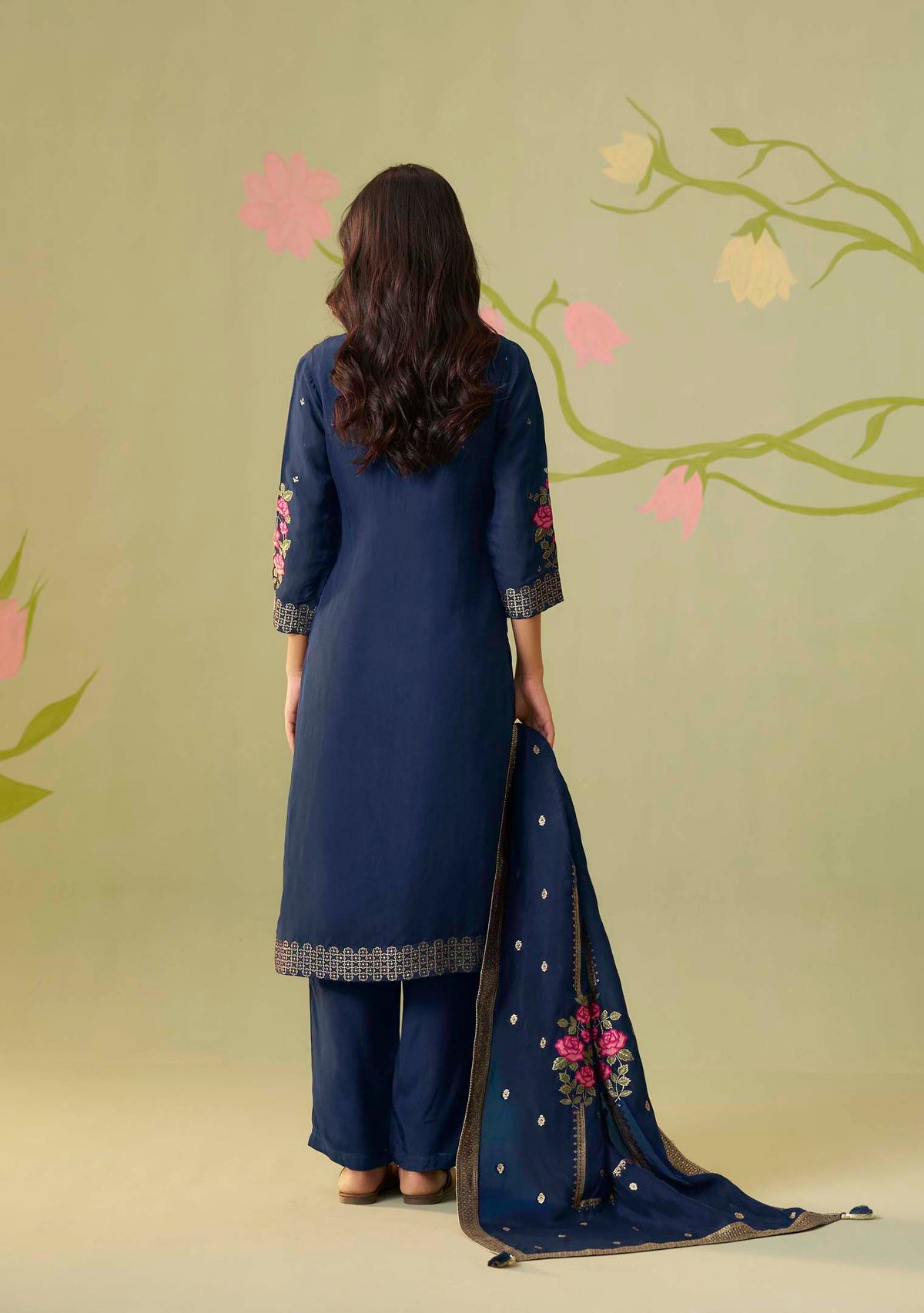 Aasma Blue Dola Silk Meena-Jacquard Kurta Set