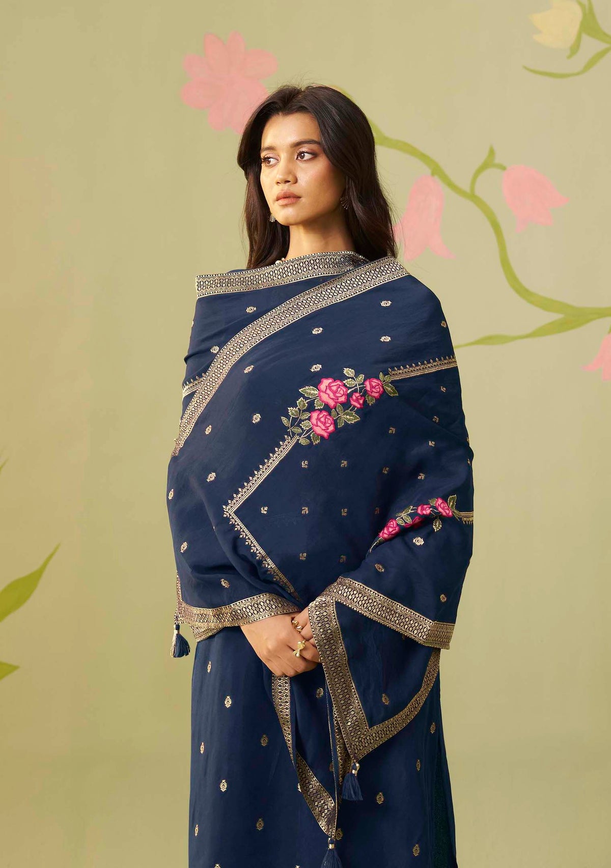 Aasma Blue Dola Silk Meena-Jacquard Kurta Set