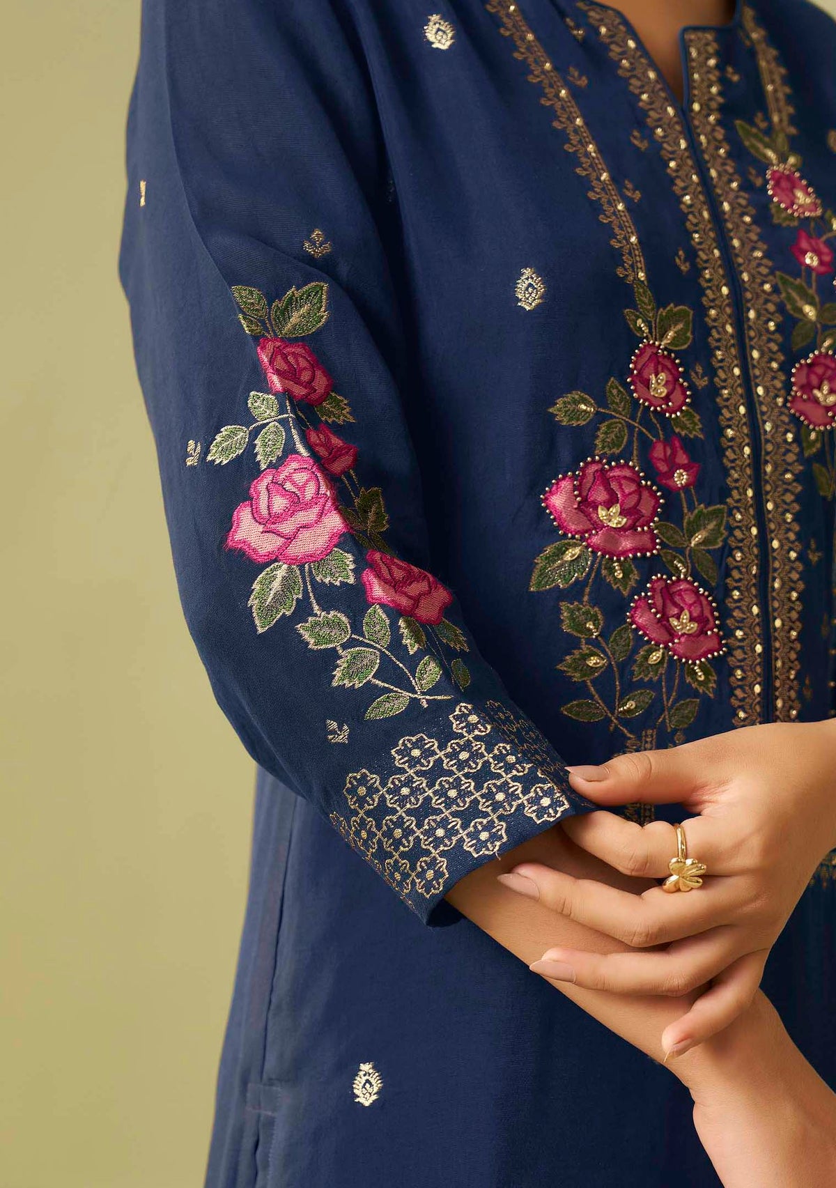 Aasma Blue Dola Silk Meena-Jacquard Kurta Set