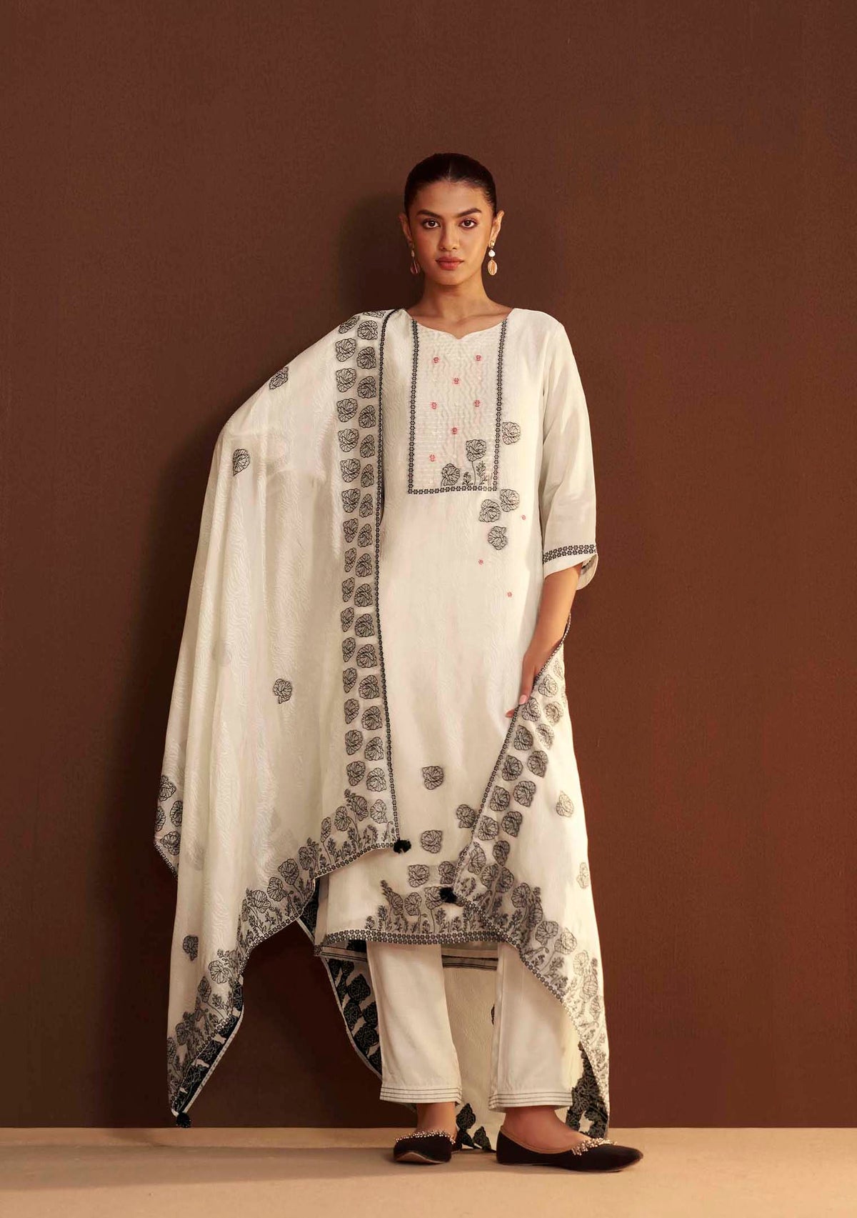 Cream Meenakari Mirrorwork Chanderi Kurta Set